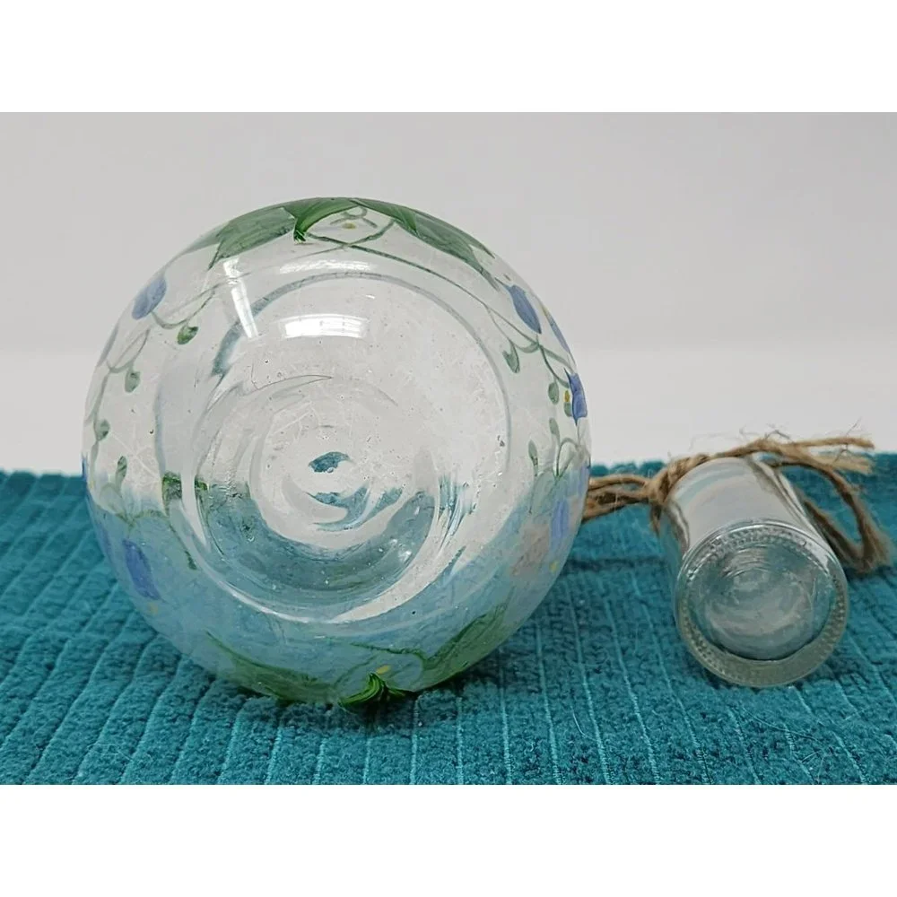 1 Hand Painted Small Vase Flowers Bluebells Leaves‎ 1 Small Bud Vase/Bottle